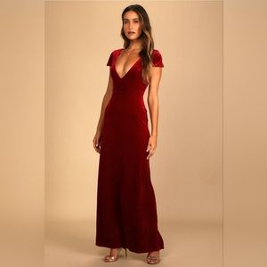Deep V, Velvet, Short Sleeve Maxi Dress